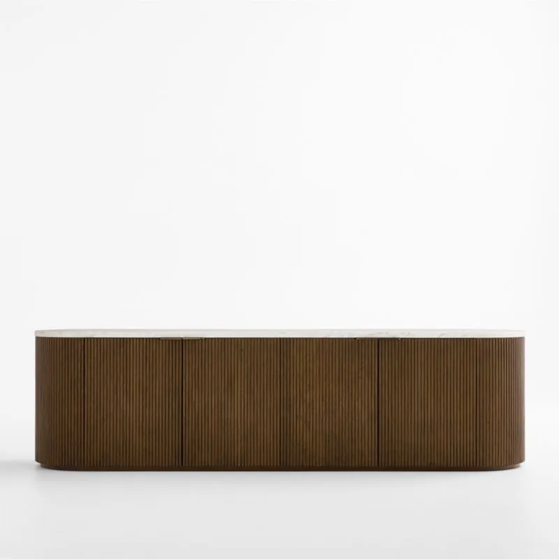 Troupe 81" Brown Oak and Marble Ribbed Storage Media Console