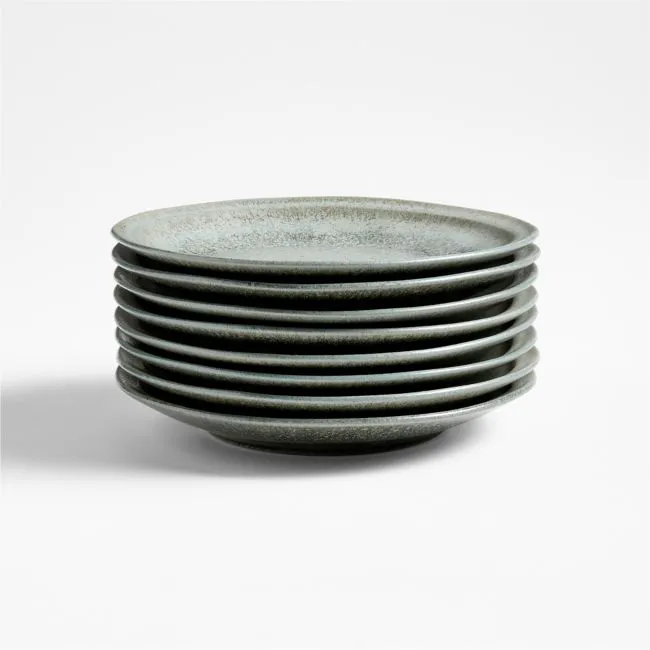 Prairie Moss Green Recycled Stoneware Salad Plates, Set of 8