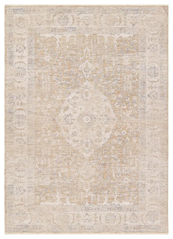 Aslan VEK01 Medallion Yellow and White Area Rug (7'9"x9'9")