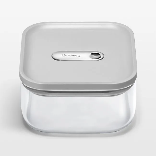 Caraway ® Grey Airtight 0.9-Qt. Small Glass Food Storage Container with Plastic and Silicone Lids