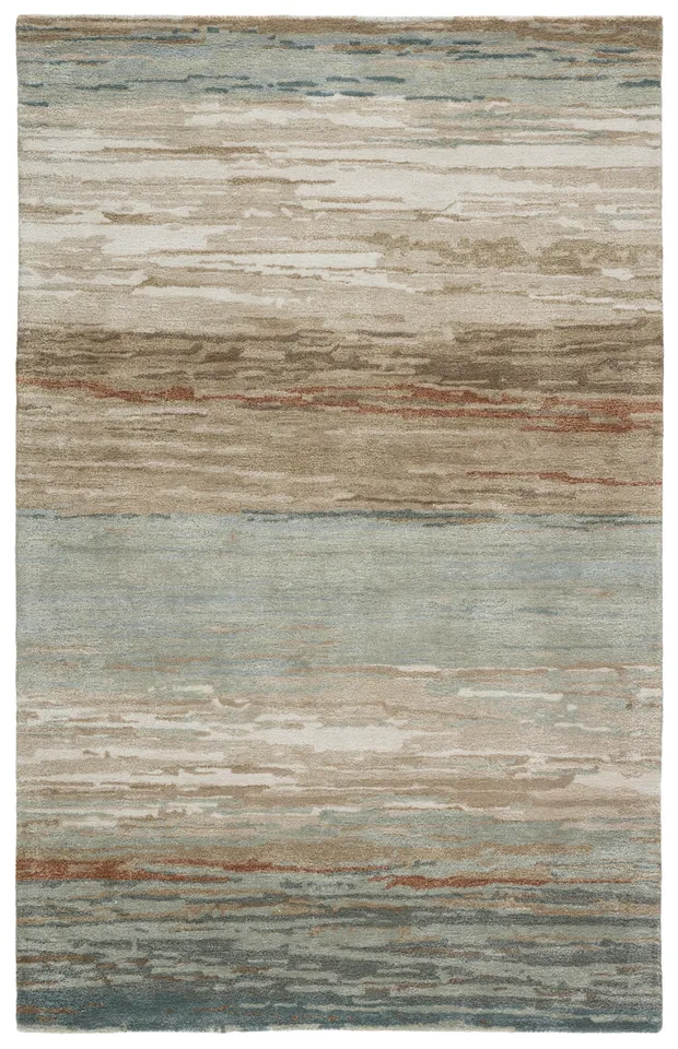 Mondrian Handmade Abstract Tan/ Light Gray Area Rug (5'X8')
