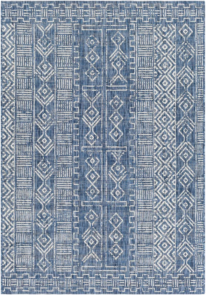 Eagean Blue Outdoor 6'7" x 9' Machine Woven Rug
