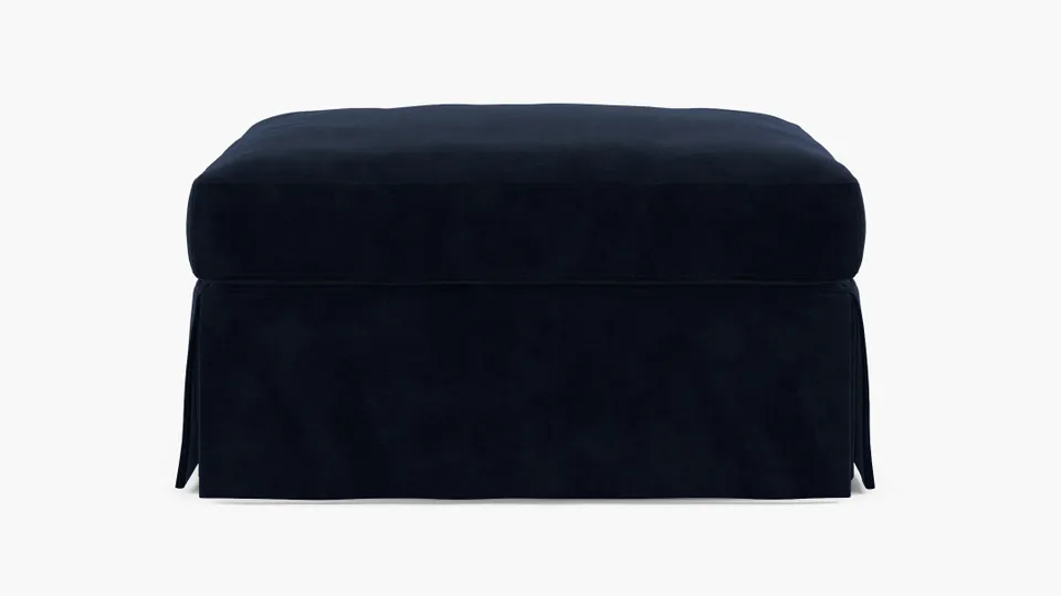 Skirted Cocktail Ottoman, Navy Luxe Velvet