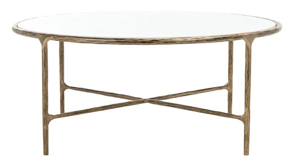 Jessa Round Metal Coffee Table - Brass/White