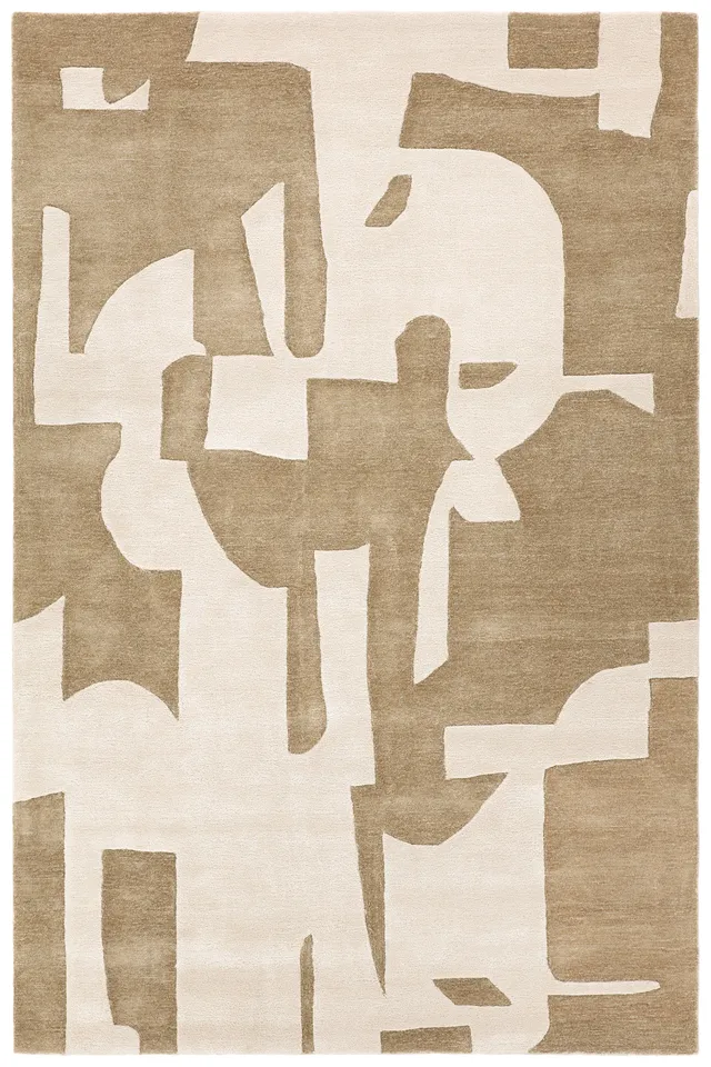 Noverre ANT05 Handmade Abstract Tan and Cream Area Rug (9'X12')
