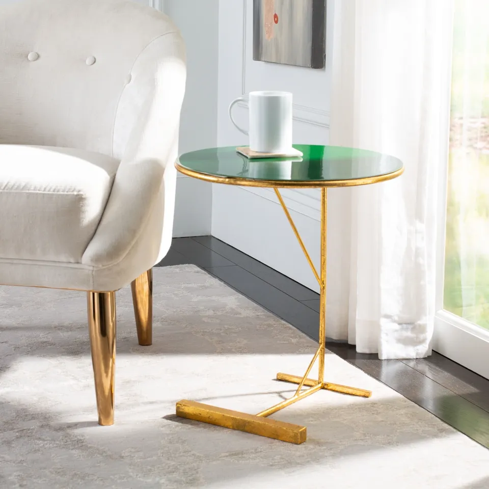 Sionne Round C Table - Hunter Green / Gold