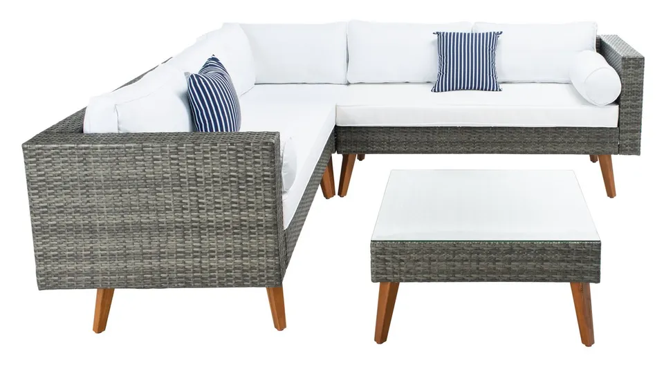 Analon Outdoor Sectional - Gray Brown/White