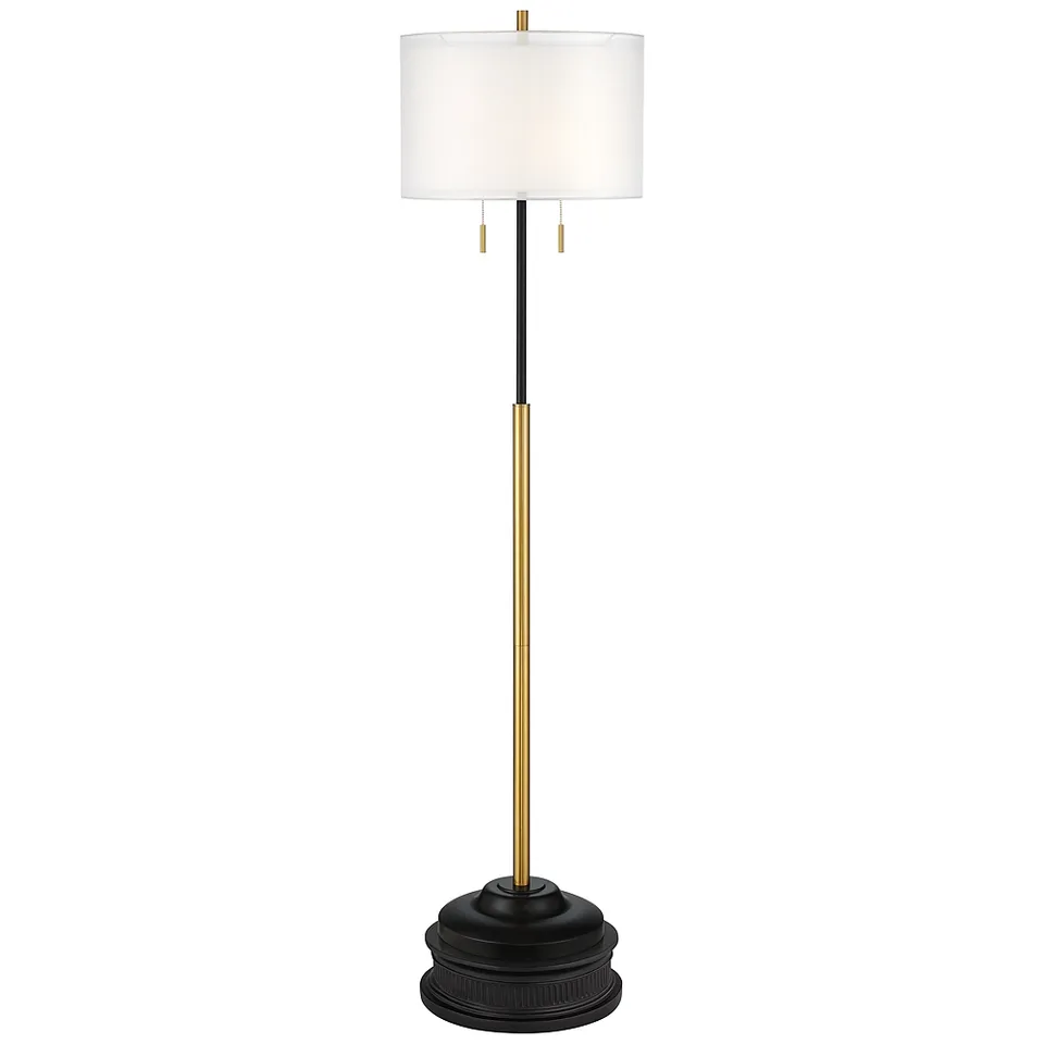 Possini Euro Roxxy 70" Brass Black Modern Floor Lamp with Black Riser