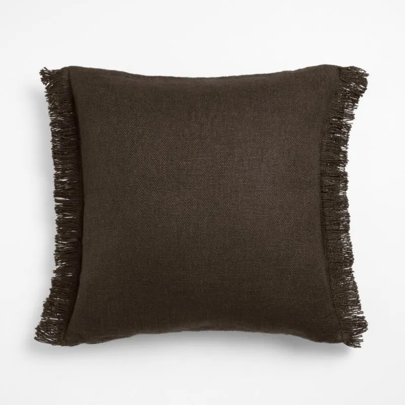 Casual Textured Fringe 23"x23" Deep Brown Throw Pillow with Feather Insert