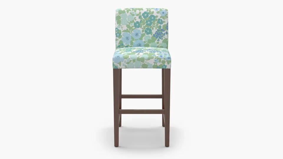 Signature Dining Bar Stool, Mist Million Flowers, Walnut Square Tapered Leg