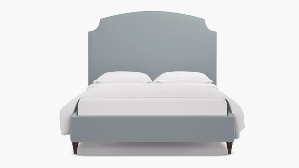 Cove Bed, Sterling Performance Velvet, Espresso Decorative Tapered Leg, King