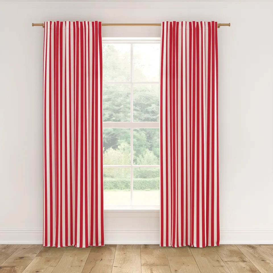 Printed Linen Curtain, Red Cabana Stripe, 50" x 108", Blackout
