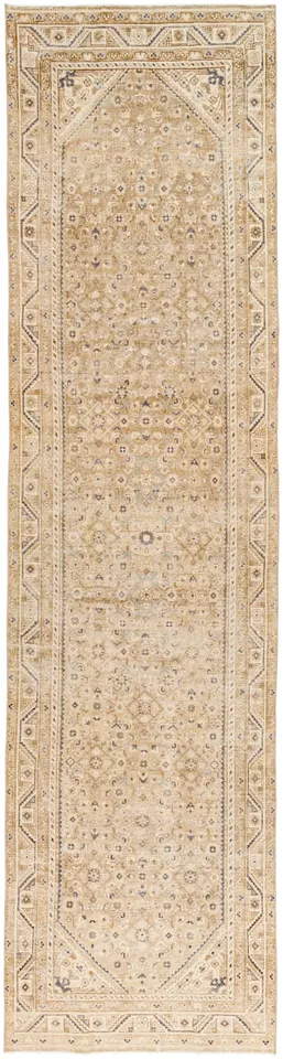 Antique One of a Kind Beige Indoor 3'5" x 13'5" Handmade Rug