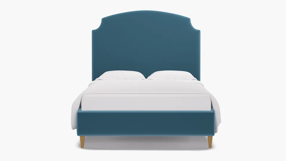 Cove Bed, French Performance Plush Velvet, Natural Square Tapered Leg, Full