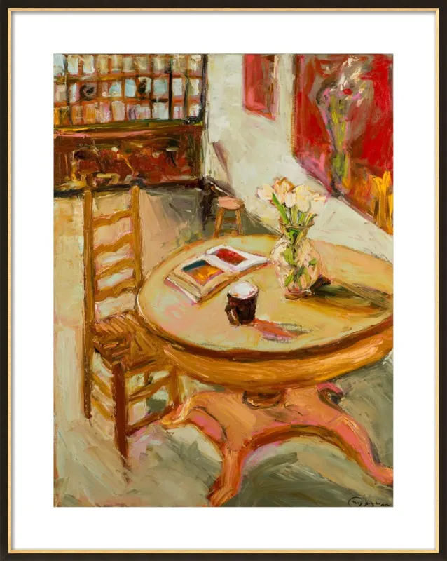 Still Life with open book on table by Ana Guzman for Artfully Walls