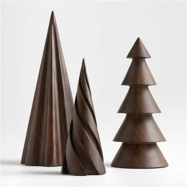Madeira Walnut Wood Decorative Turned Wood Trees, Set of 3