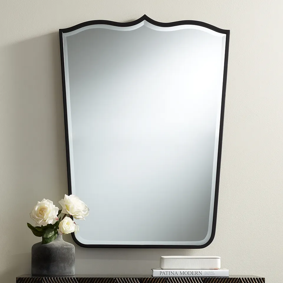 Uttermost Gaylia Satin Black 27" x 36 3/4" Curve Top Mirror