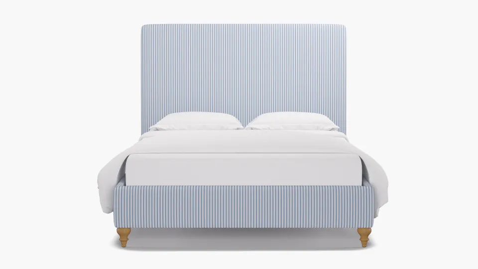 Classic Bed, Cornflower Classic Ticking Stripe, Natural Traditional Turned Leg, Full