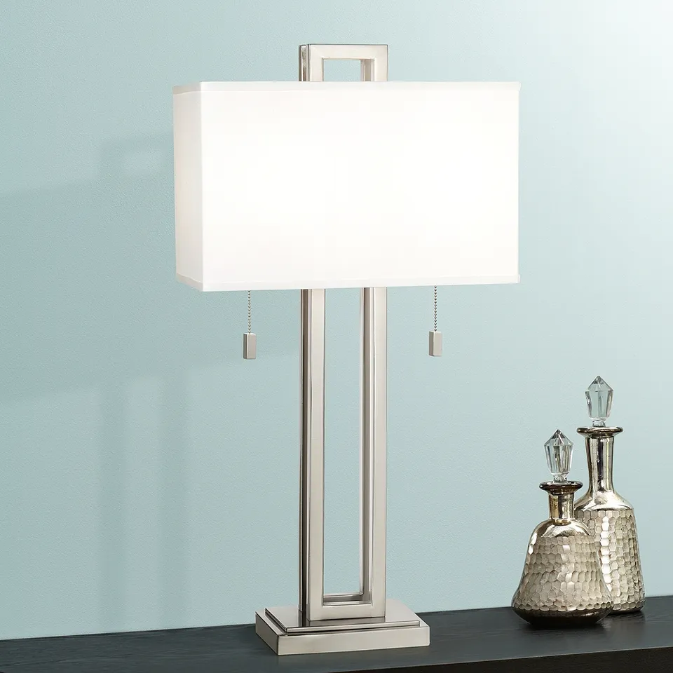 Possini Euro Rectangle 30" Brushed Nickel Modern Lamp with Dimmer
