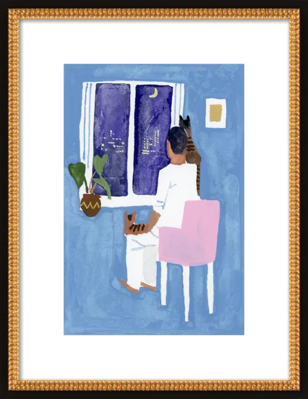 Look at the cat and the moon by Hiroyuki Izutsu for Artfully Walls