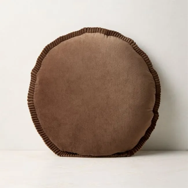 Elise Tobacco Brown Velvet Round Throw Pillow 18"
