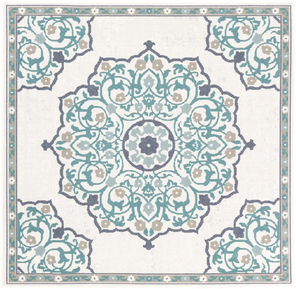 Alfresco Green Outdoor 7'3" x 7'3" Machine Woven Rug