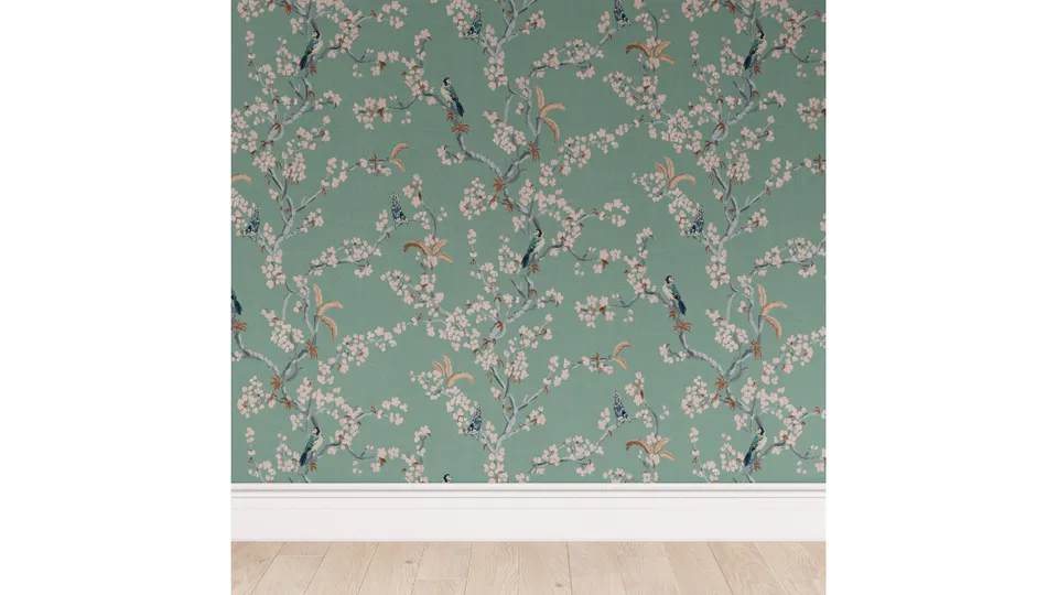 Peel and Stick Wallpaper Roll, Mint Cherry Blossom