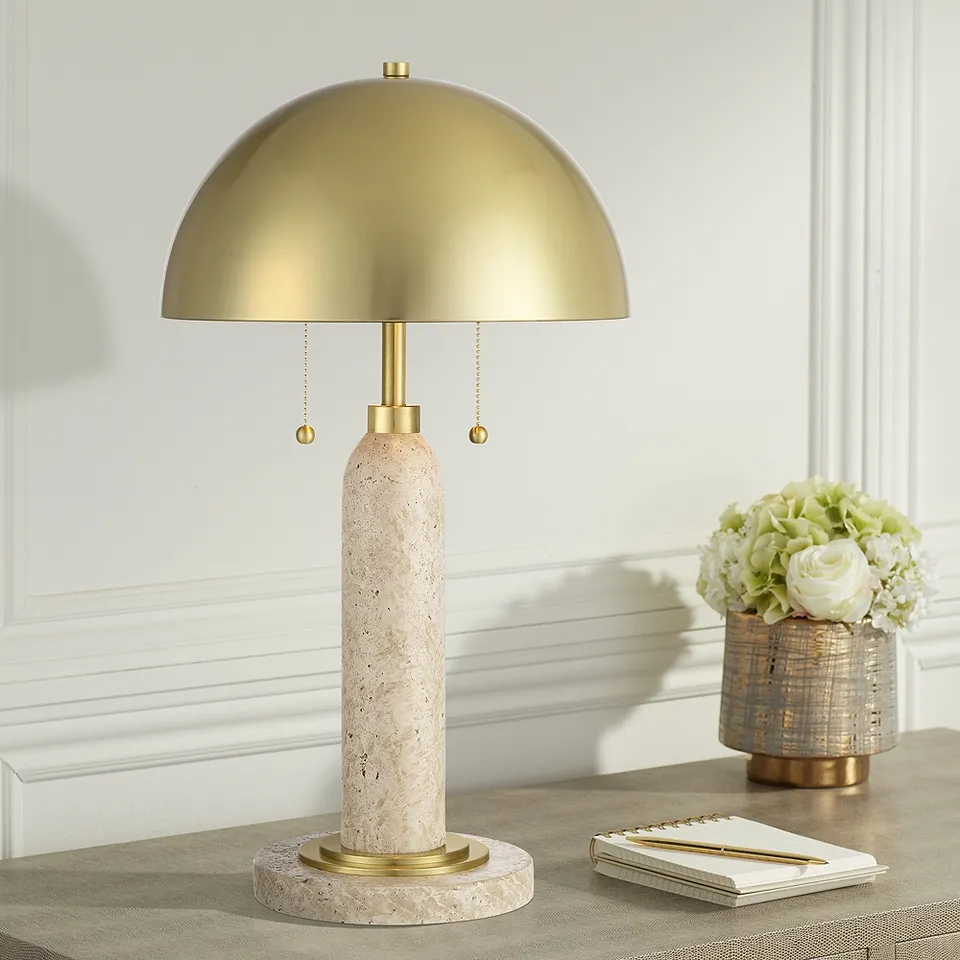 Possini Euro Chanterelle 24 1/2" Faux Stone and Brass Dome Table Lamp