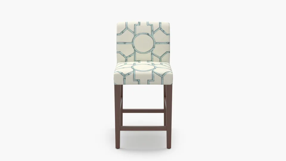 Signature Dining Counter Stool, Blue Baldwin Bamboo, Walnut Square Tapered Leg