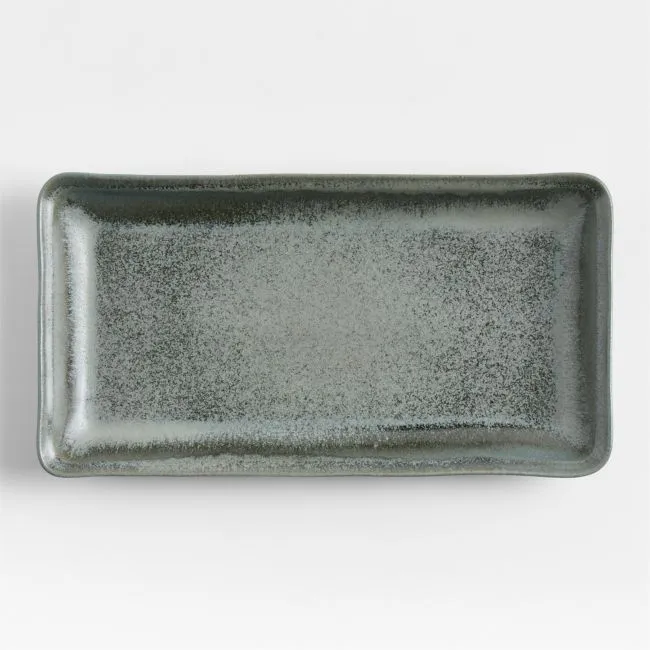 Prairie Moss Green Recycled Stoneware Rectangular Platter