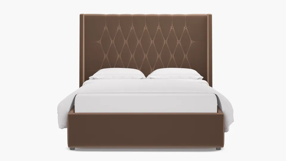 Tufted Wingback Bed, Mink Performance Plush Velvet, Queen