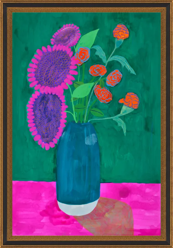 vase with sunflowers and carnations  by Christiane Drapela for Artfully Walls