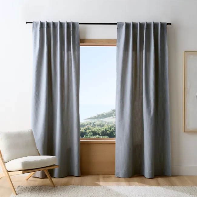 Deep Indigo Stripe Organic Cotton Linen Window Curtain Panel 52"x84"
