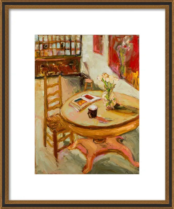 Still Life with open book on table by Ana Guzman for Artfully Walls