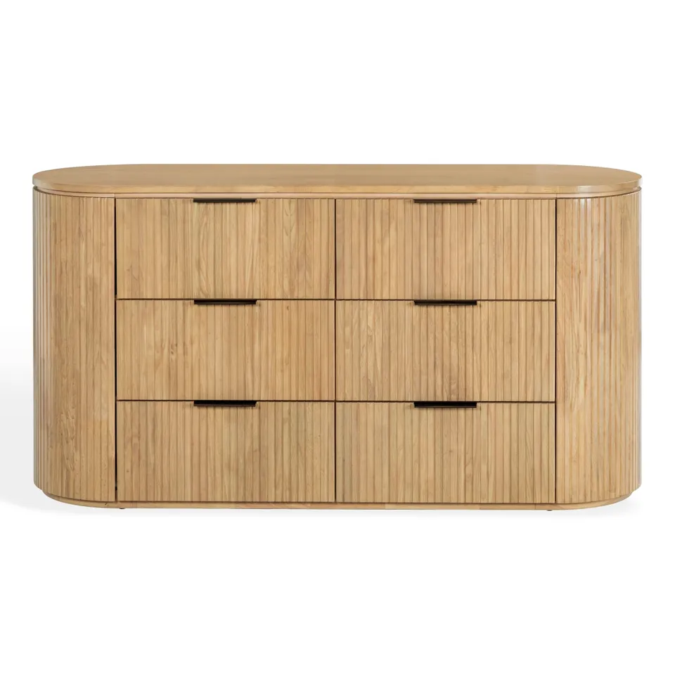 Rikki Fluted 6 Drawer Dresser - Oak