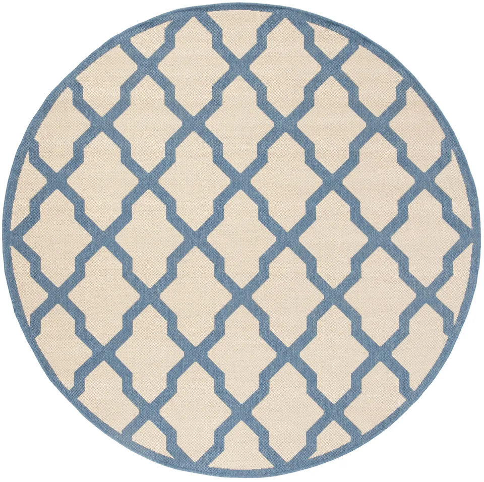 Arlo Home Indoor/Outdoor Woven Area Rug, LND122N, Cream/Blue,  6' 7" X 6' 7" Round