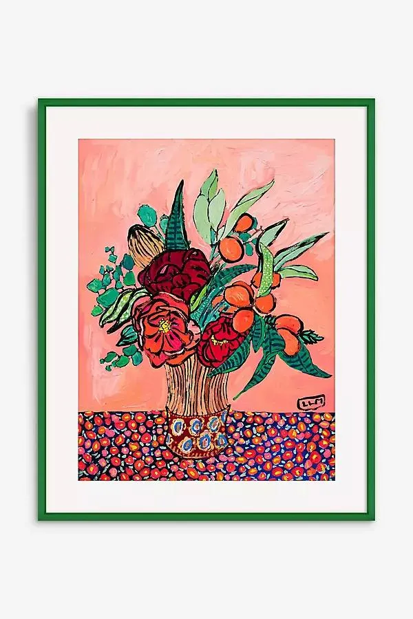 Banksia, Orange, Peony & Citrus Bouquet on Warm Orange Wall Art