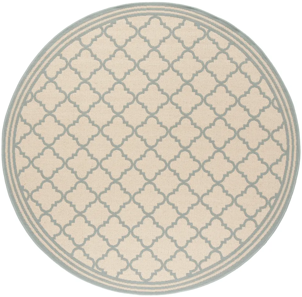 Arlo Home Indoor/Outdoor Woven Area Rug, LND121L, Cream/Aqua,  6' 7" X 6' 7" Round