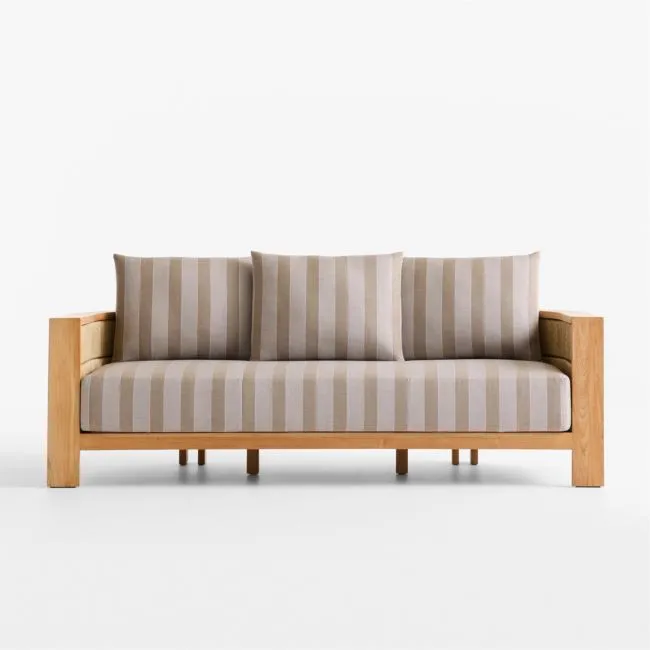 Bali 86" Natural Teak Outdoor Sofa with Range Dune Stripe Sunbrella ® Cushions