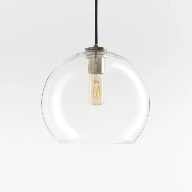 Arren Brass Single Pendant Light with Large Round Clear Glass Shade 10.5"