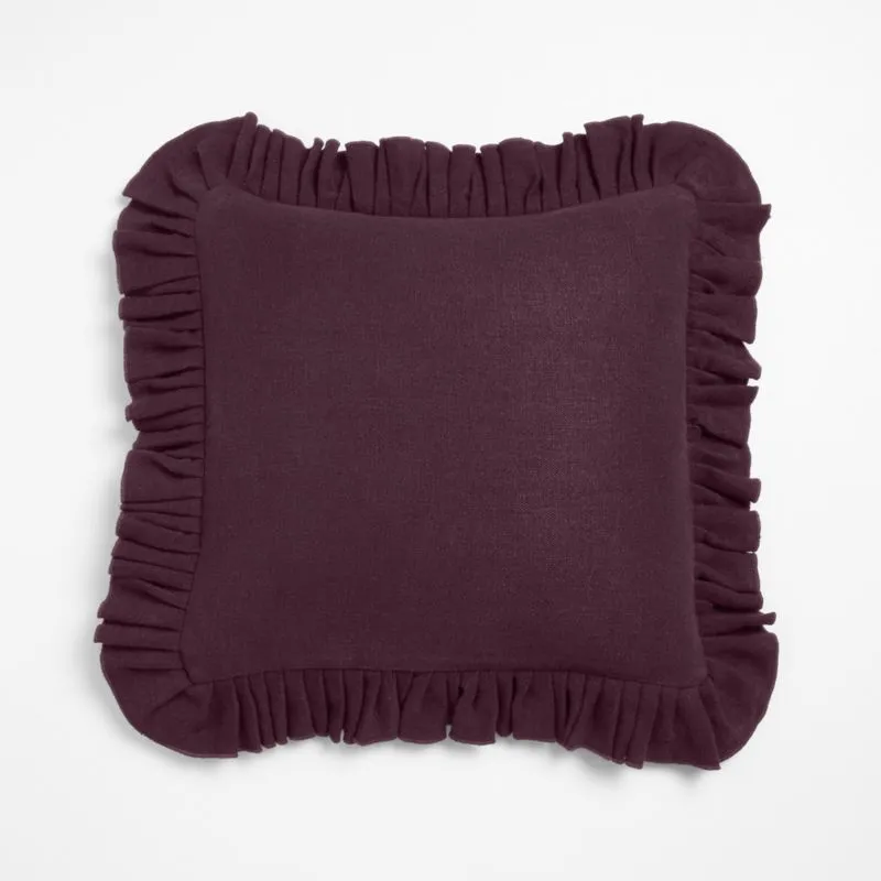 Relaxed Linen Ruffle 20"x20" Deep Burgundy Throw Pillow Cover