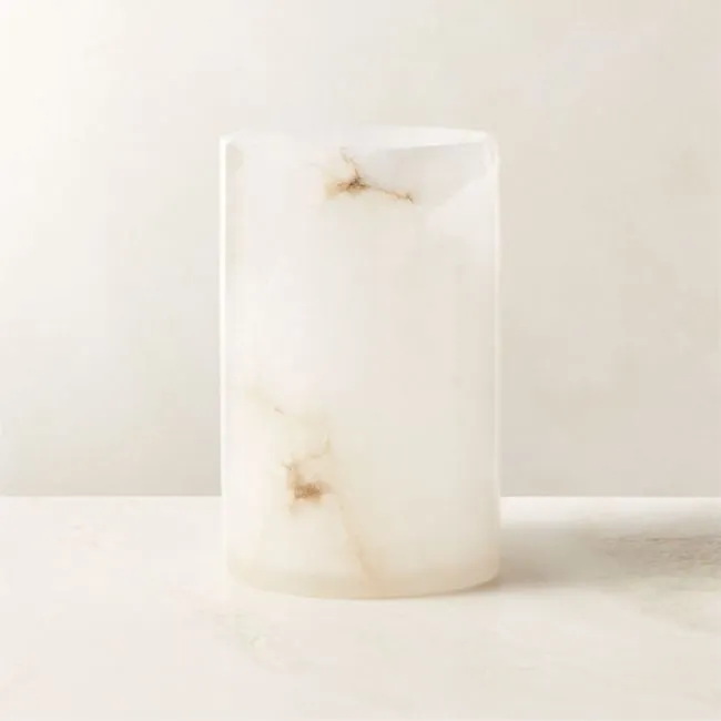 Poe White Alabaster Pillar Candle Holder 7"