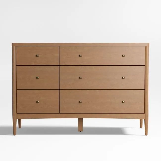 Hampshire 50" Natural Brown Wood 6-Drawer Wide Kids Dresser