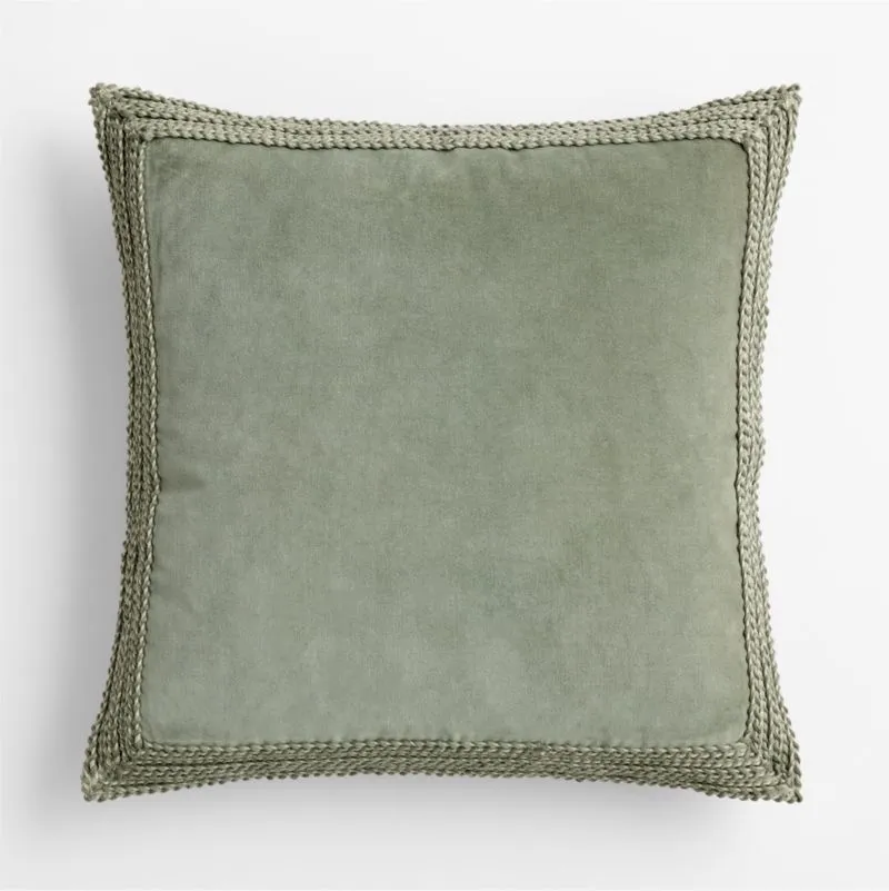 Braided Velvet Border 23"x23" Shadow Sage Throw Pillow Cover with Down Alternative Insert