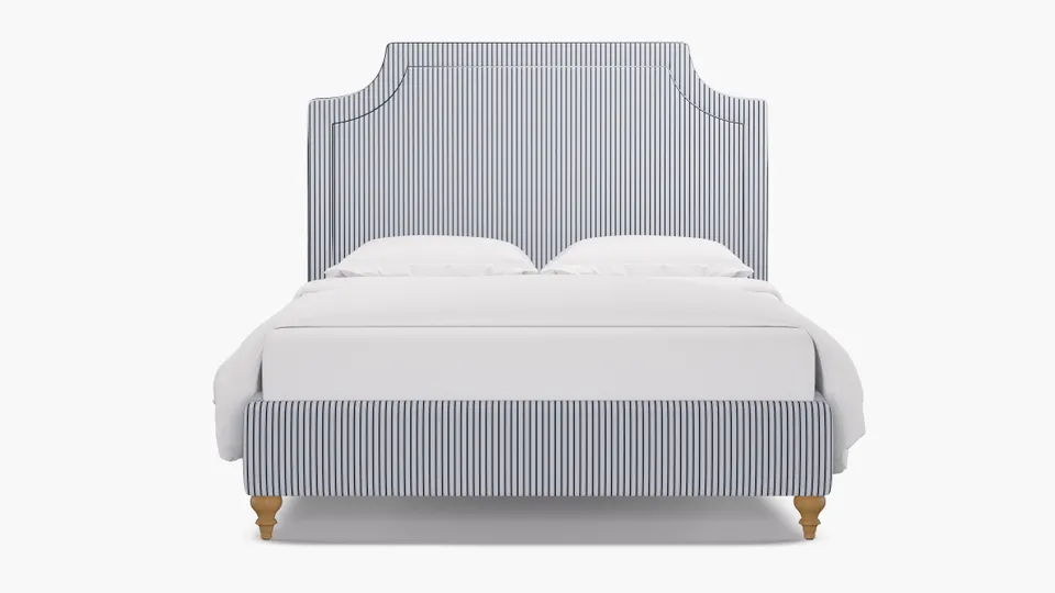 Deco Bed, Navy Classic Ticking Stripe, Natural Traditional Turned Leg, Twin
