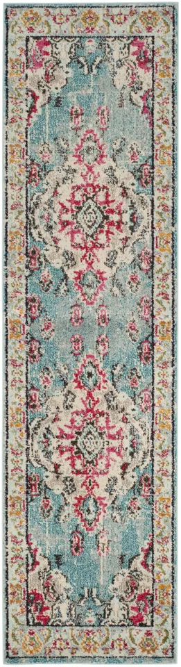 Arlo Home Woven Area Rug, MNC243J, Light Blue/Fuchsia,  2' 2" X 12'