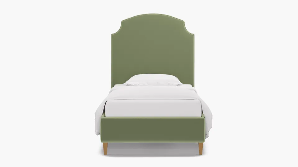 Cove Bed, Celadon Performance Plush Velvet, Natural Square Tapered Leg, Twin