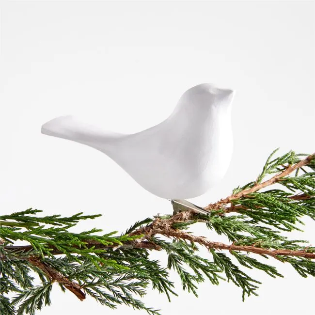 White Wood Bird Christmas Tree Ornament Clip