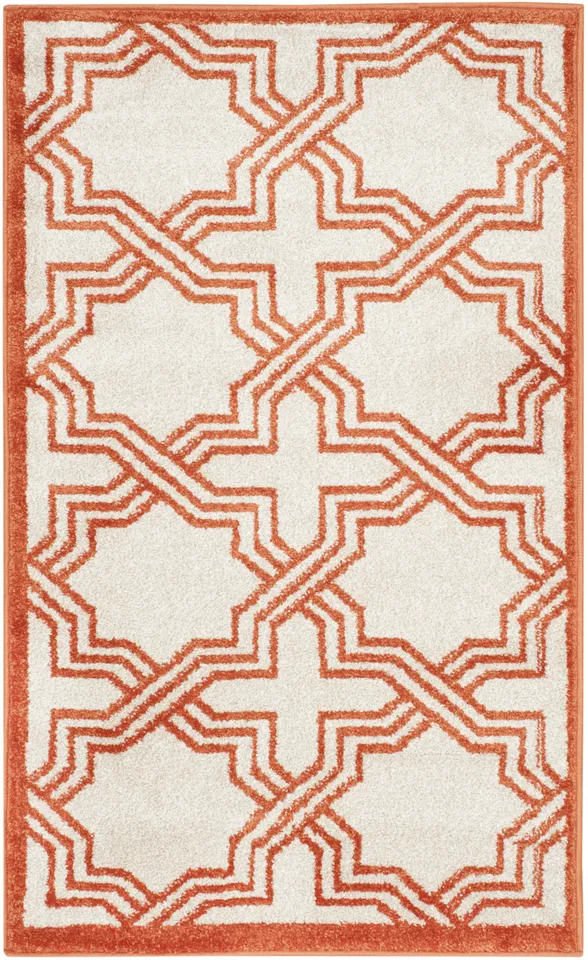 Arlo Home Indoor/Outdoor Woven Area Rug, AMT413F, Ivory/Orange,  2' 6" X 4'