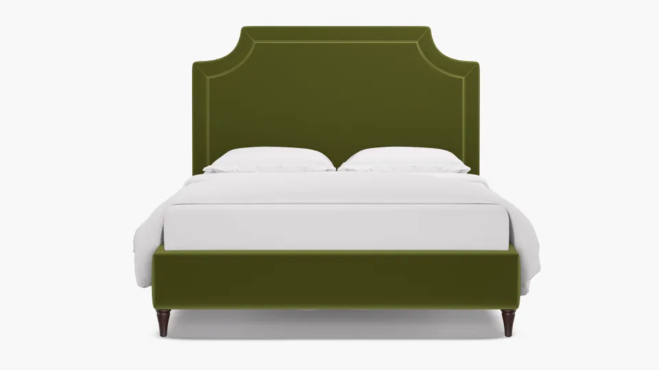 Deco Bed, Sage Performance Velvet, Espresso Decorative Tapered Leg, Twin